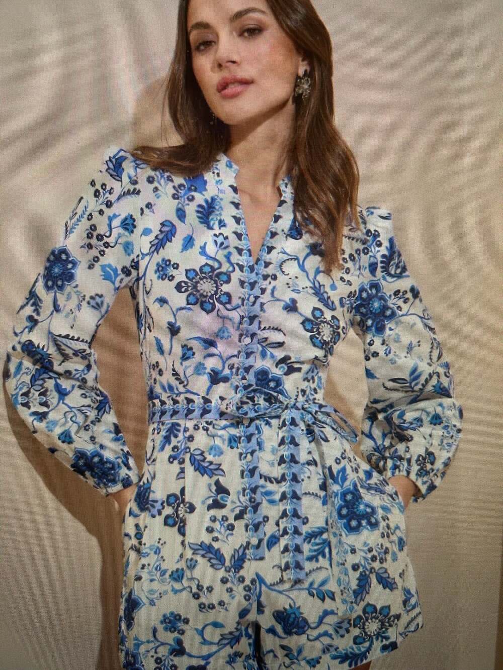 NWT Adrianna Papell 16 Long sleeve tie front floral romper